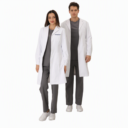 Hi doooooc Elite Form lab coat long sleeve YF-612 white with custom embroidered logo on left chest